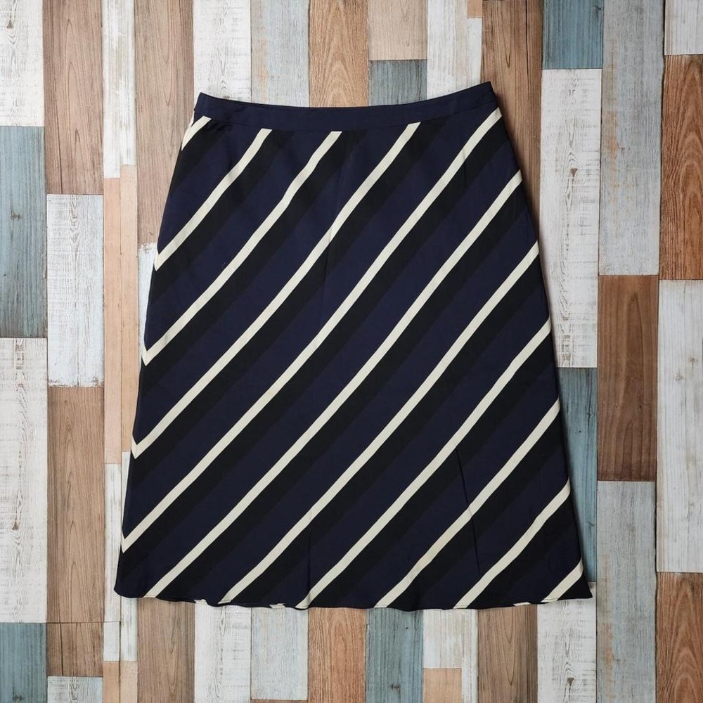 Banana Republic Navy Blue Black Cream Diagonal Stripe A-Line Skirt Size 8
